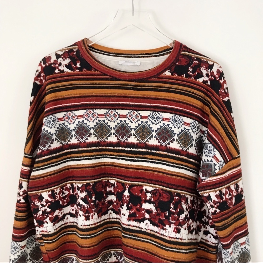 Zara Long Sleeve Red and Orange Graphic Top Size Small - Picture 5 of 8